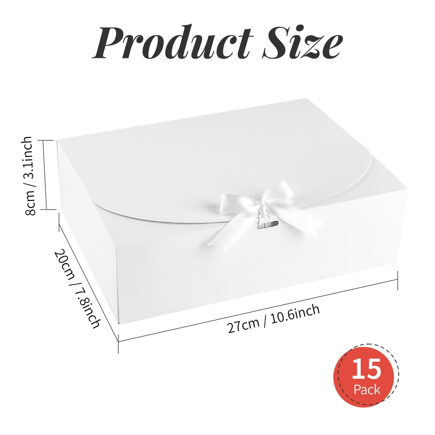 Kucoele 15 PCS Gift Boxes with Lids, 10.6 x 7.8 x 3.1 Inches Bridesmaid Gift Boxes, White Proposal Boxes with Ribbons for Wedding, Birthday, Graduation Present Packaging