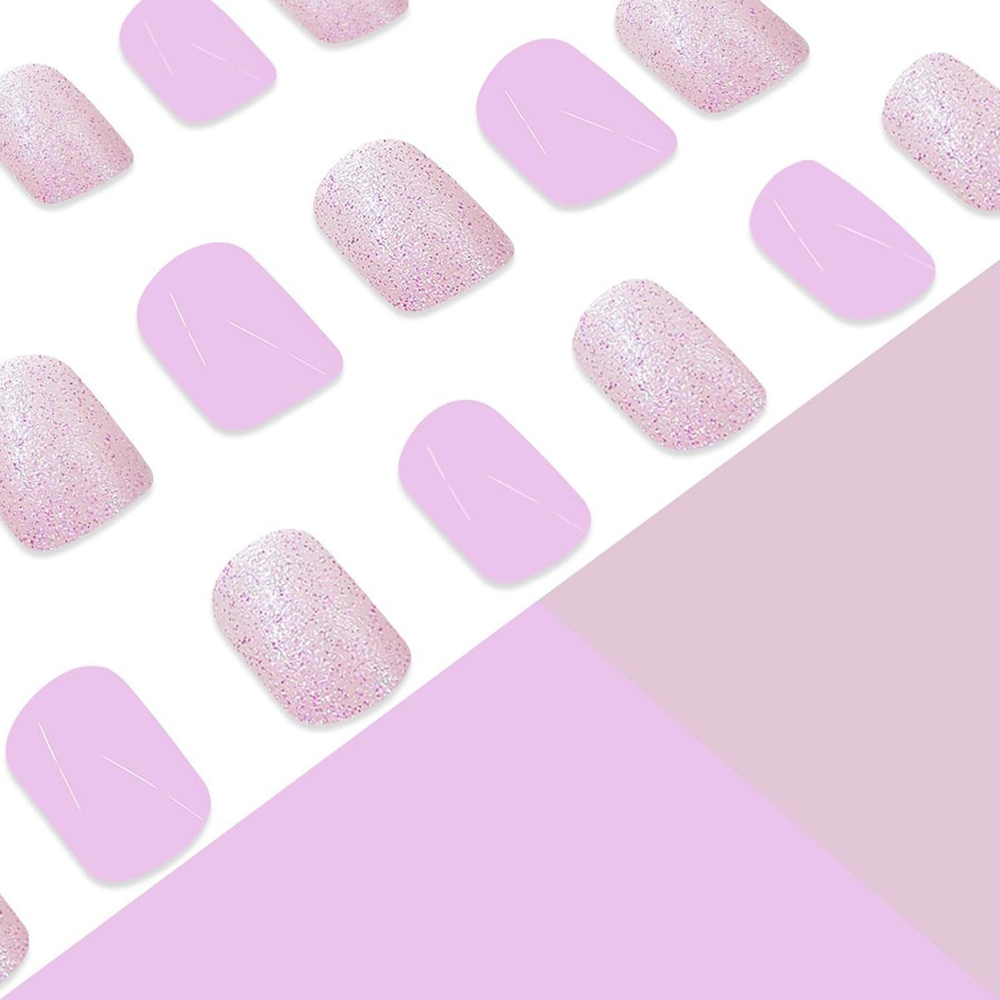 Purple Press on Nails Short Square MABKJLF Fake Nails False Nails with Designs Glitter Solid Colour Full Cover Glossy Glue on Nails Natural Nails Acrylic Nails for Women Girls 24 Pcs