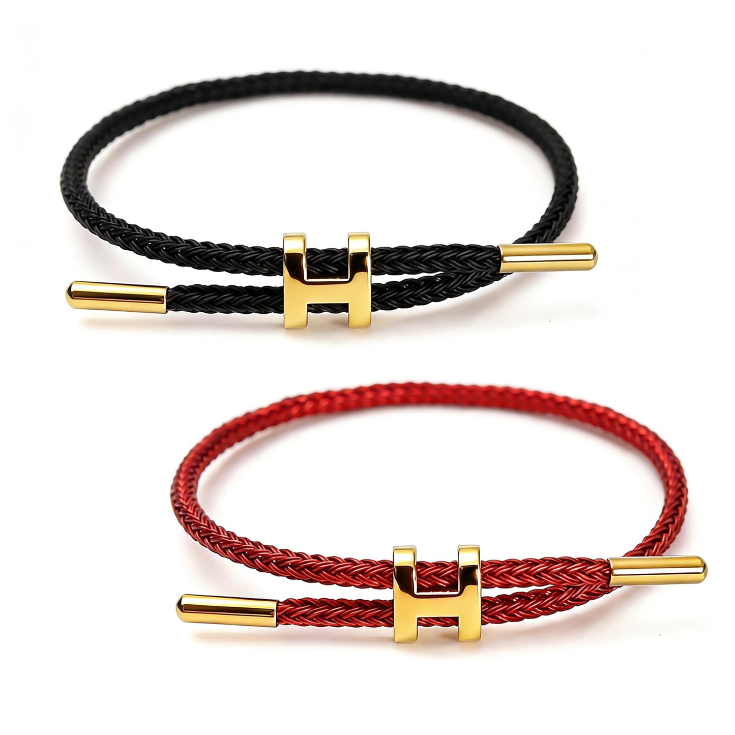 PPbuky Steel Bracelet Link, Adjustable H-shape Wire Rope Bracelet, Lucky Jewelry with Titanium Buckle for Birthday, Valentine's, Graduation, Fashion Gift for Women, Men, Lovers, Friends, Red&Black