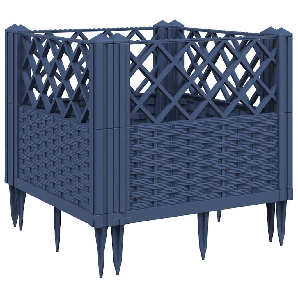 Xolmizyn Modular Garden Planter Box, 17.1 Inch Square Flower Pot with Basketweave Pattern, Modern Decorative Patio Container for Balconies, Porches, and Terraces, Blue Grey