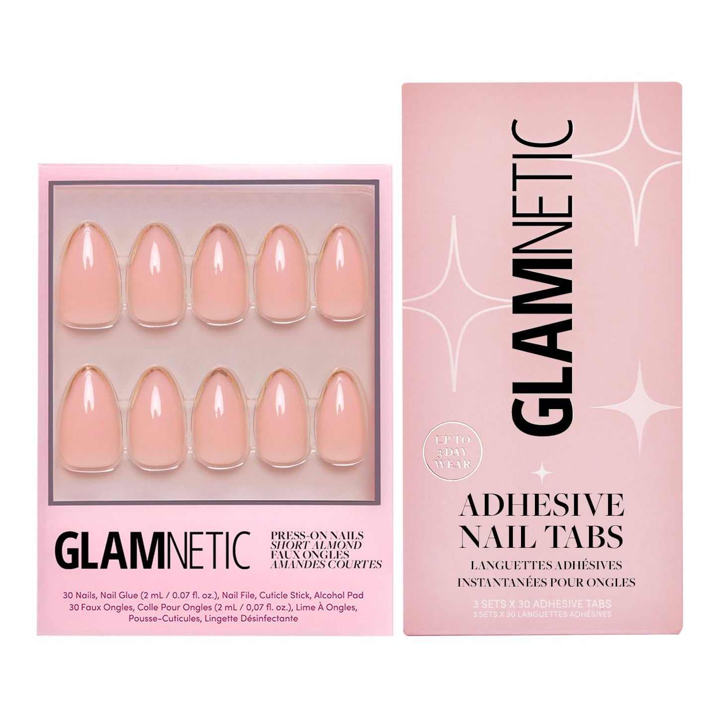 Glamnetic Press-On Nails & Adhesive Nail Tabs - Gold Standard | Short Almond Fake Nails with Gold French Tips | 15 Sizes - 30 Nail Kit with Adhesive Tabs