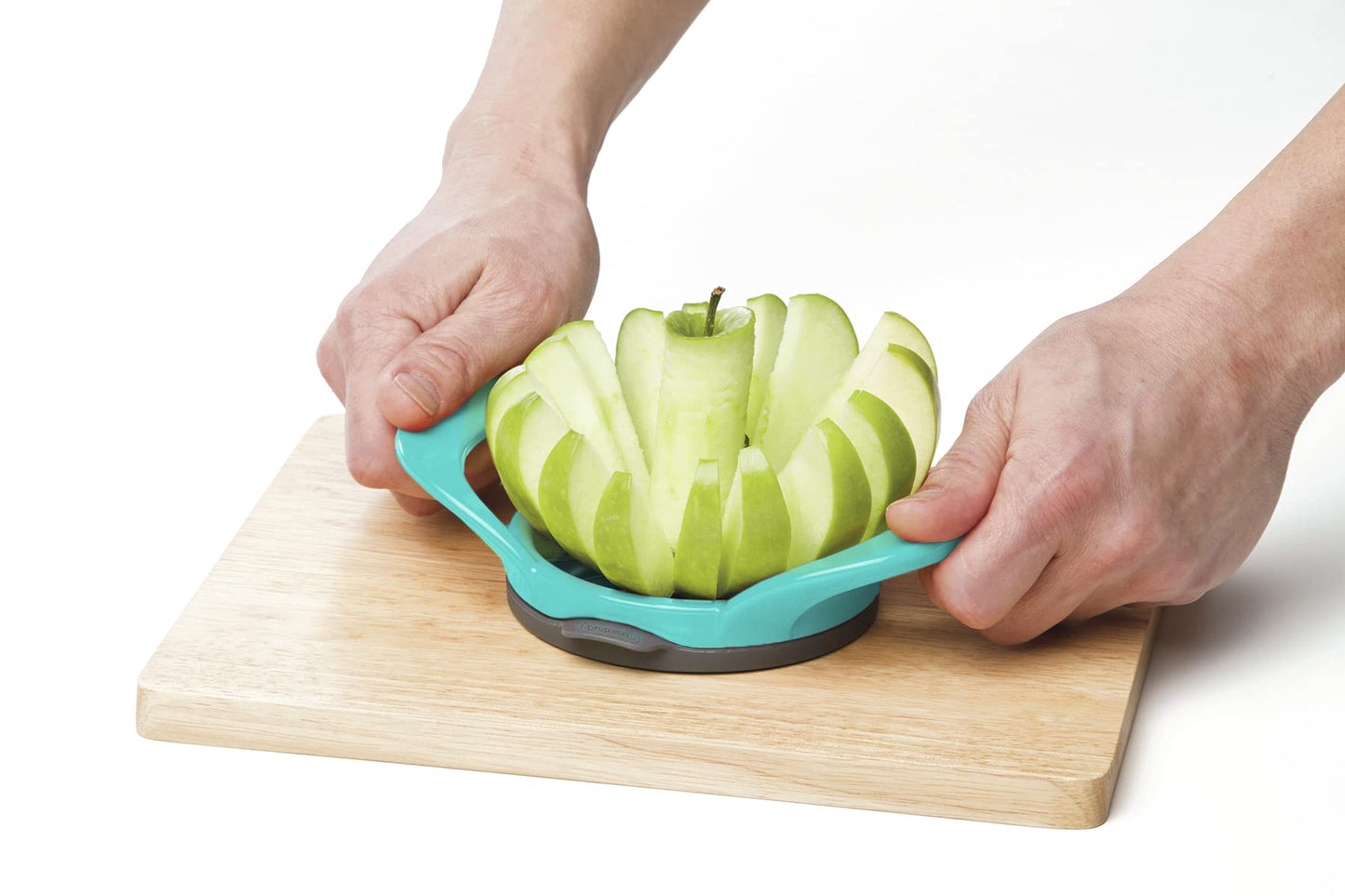 PrepWorks by Progressive Dishwasher Safe 16-Slice Thin Apple Slicer and Corer with Attached Safety Cover (Turquoise)