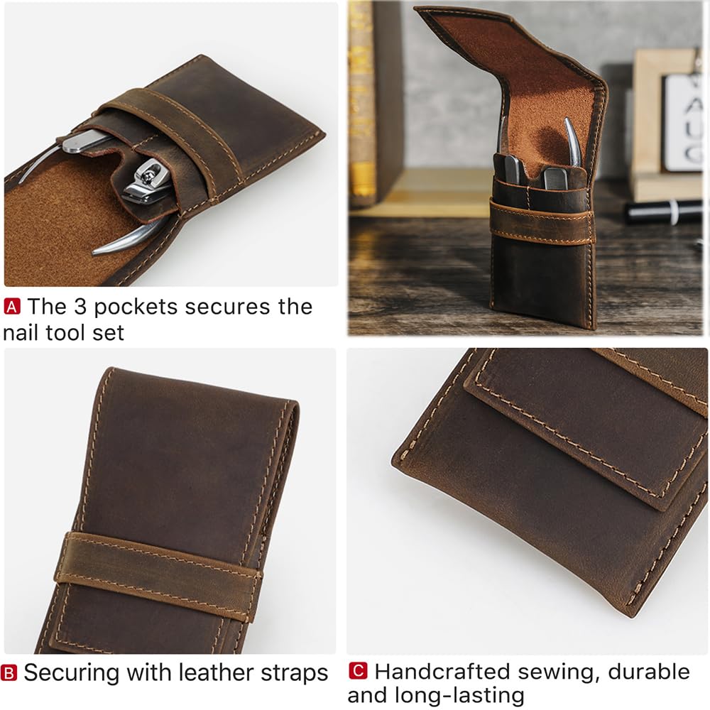 CONTACTS Full Grain Leather Empty Manicure Kit Case for Men Travel Nail Clipper Pouch Small Personal Care Tools Pouch By Handmade (Case Only)