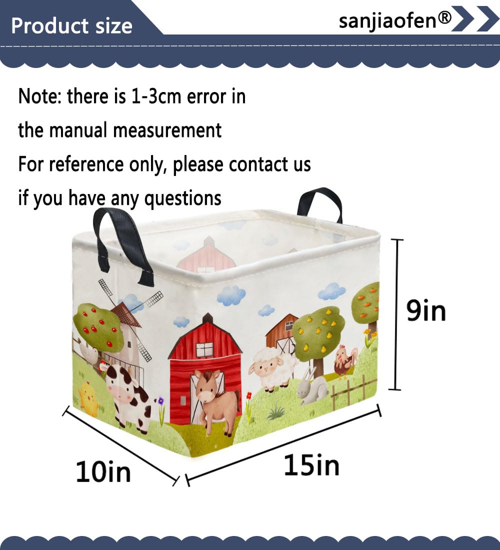 Sanjiaofen Rectangular Kids Baskets,Farm Baskets for Kids .Waterproof PE Coating Cute Basket with Handles.Boys Bins,Gifts Box,Books Basket. (Farm)