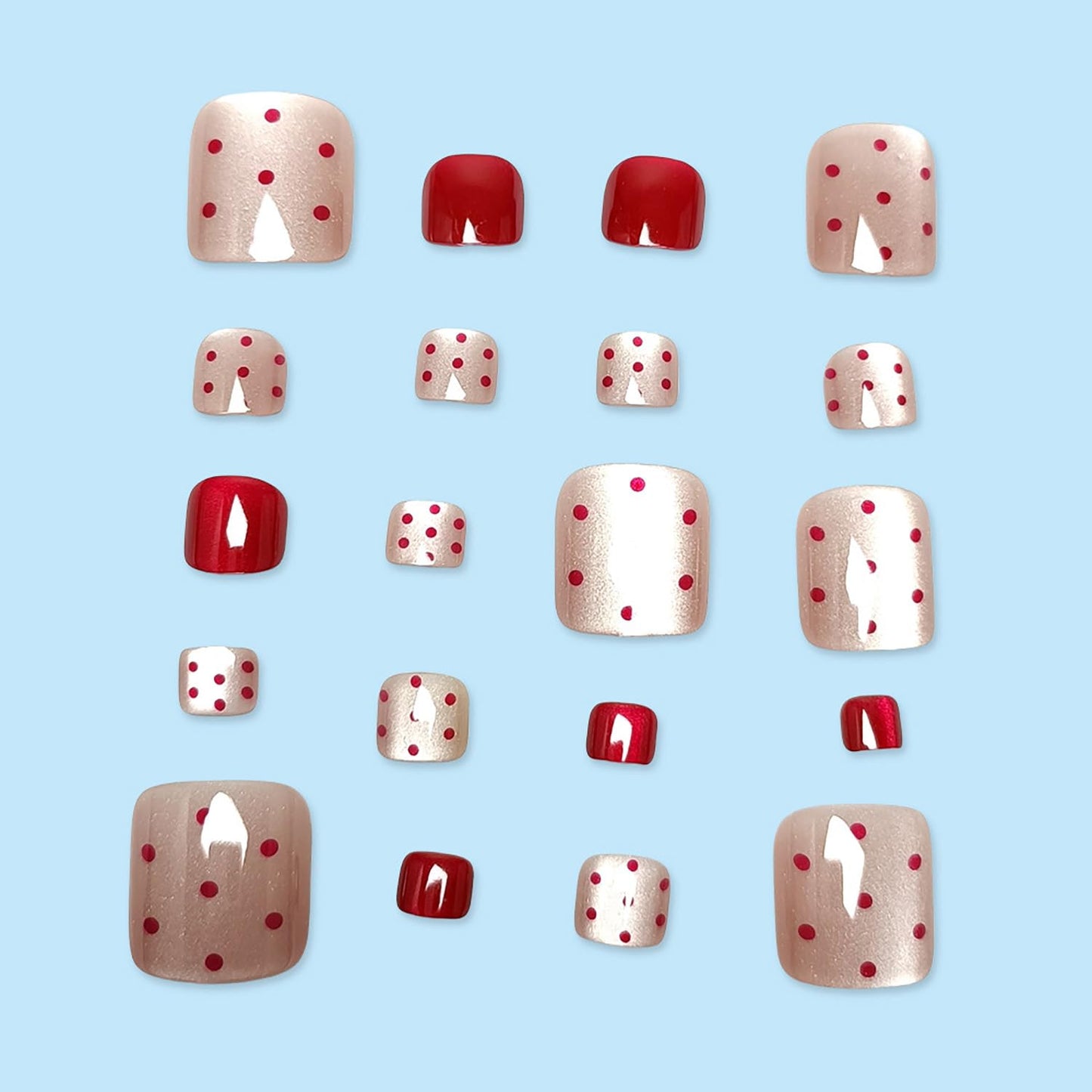 FIEONCIY 24pcs Press-on Square Acrylic False Nails Set with Glue, Red Spot Pattern, French Style, Spring & Summer Theme, Full Cover Nails, Multicolor, Women's Manicure Decorations