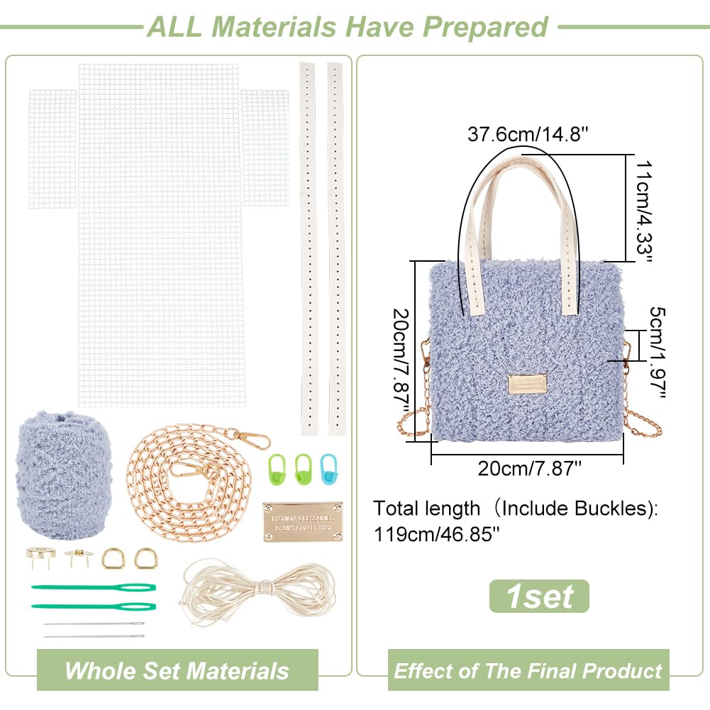 WADORN DIY Knitting Crochet Bag Making Kit, Handmade Woven Tote Bag Making Materials Set Women Shoulder Bag Making Accessories Hand Crafting Yarn Weaving Kit Birthday Christmas Gift, Blue