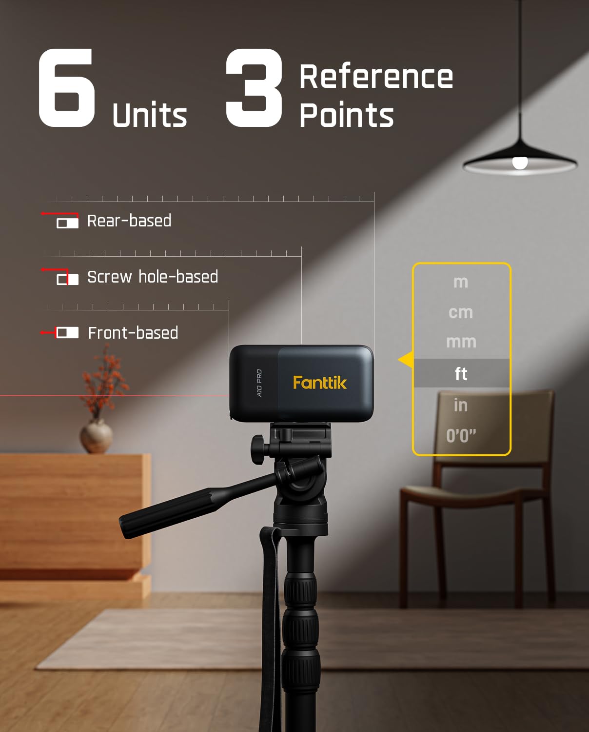 Fanttik A10 Pro 2-in-1 Digital Laser Tape Measure with HD IPS Color Display, 165Ft Rechargeable Laser Measurement Tool & 9.8Ft Measuring Tape, 6 Units Selectable, for Distance/Area/Volume