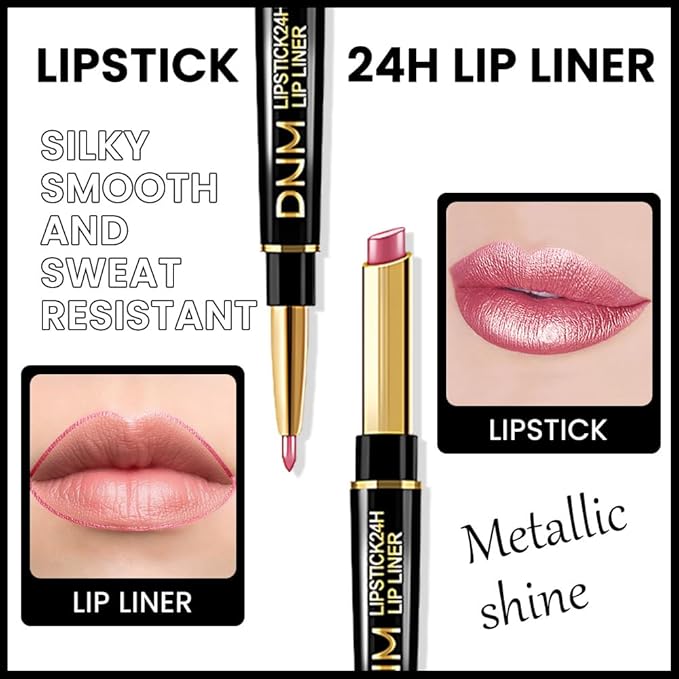 evpct 1Pcs Natural Pink Metallic Shine Shimmer Lip Liner and Lipstick Combo Set Kit for Women, Lightweight Hydrating Formula High Impact Full Coverage Lipstick and Lip Liner Makeup Gloss, 20#
