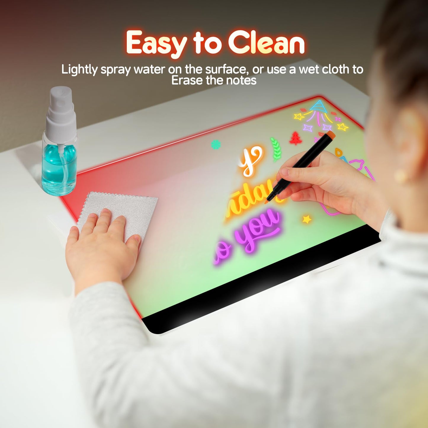 16" Rechargeable LED Doodle Glow Drawing Board for Kids with 9 Light Effects & 4 Modes, Neon Light Up Drawing Tablet Gifts for Kids/Girls/Boys/Teens for Easter Birthday Festival Gift Ideas