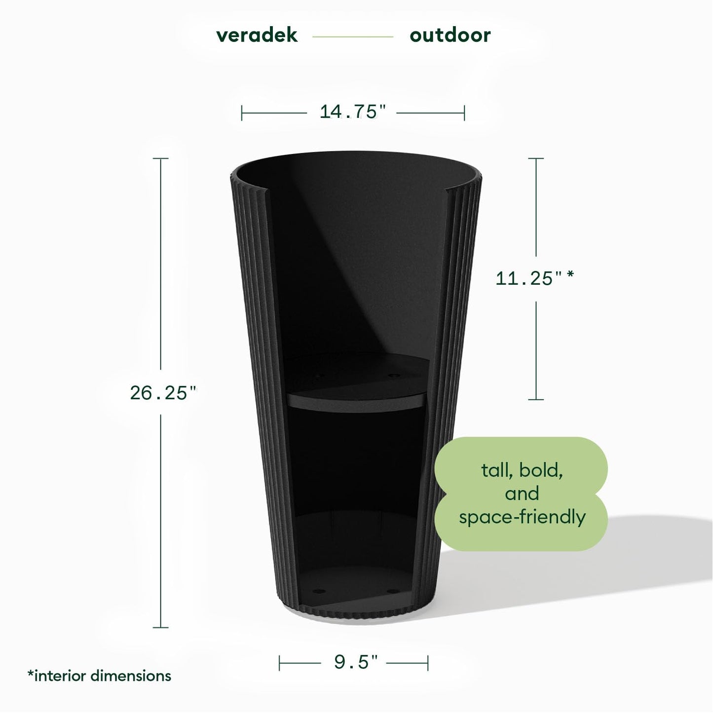 Veradek Demi Series Tall Planter for Porch, Patio, Backyard | Durable Plastic-Stone Composite Material | Modern Décor for Tall Plants, Grasses