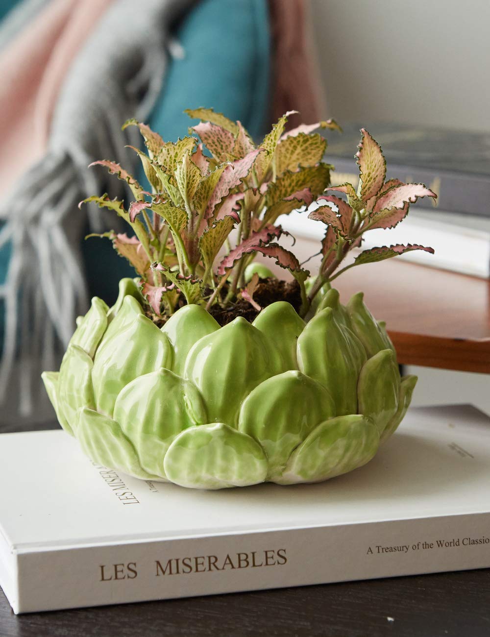 SEINHIJO Indoor Planter Ceramic Succulent Cactus Pot Flower Gift Modern Decor Art for Living Room Office Home Green 7.1inch