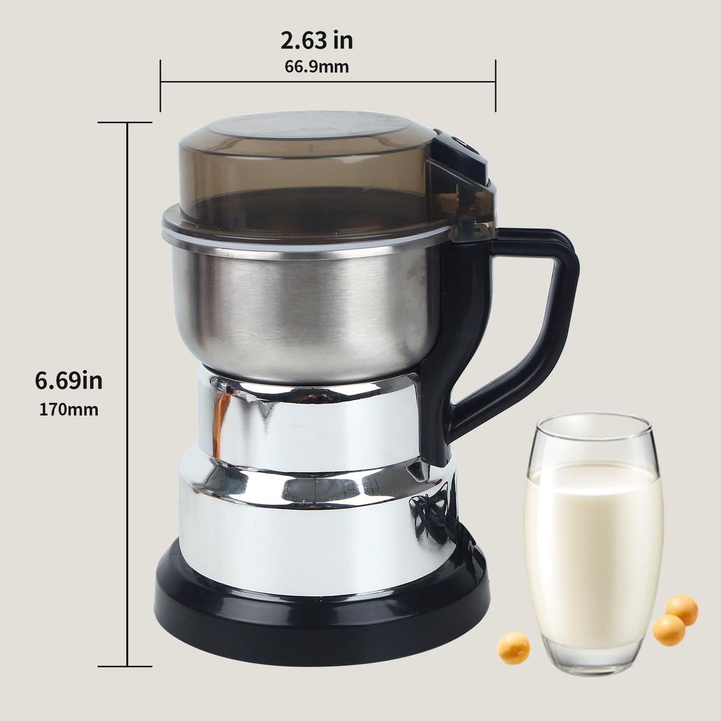 Huitban Electric Coffee Grinders，150-300w Silver Spice Grinder, One-Button Operation to Grinder Coffee Beans, Spices, Dry Herbs, Nuts, etc.1 Plastic Brush and 1 Plastic Spoon Included