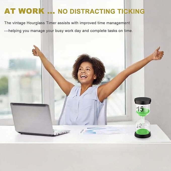 SuLiao 15 Minute Hourglass, Green Sand Clcok Timer, Colorful SandWatch 15 Min, Plastic Reloj De Arena 15 Minutos, Large Hour Glass Sandglass, Kitchen, Games, Classroom, Decor