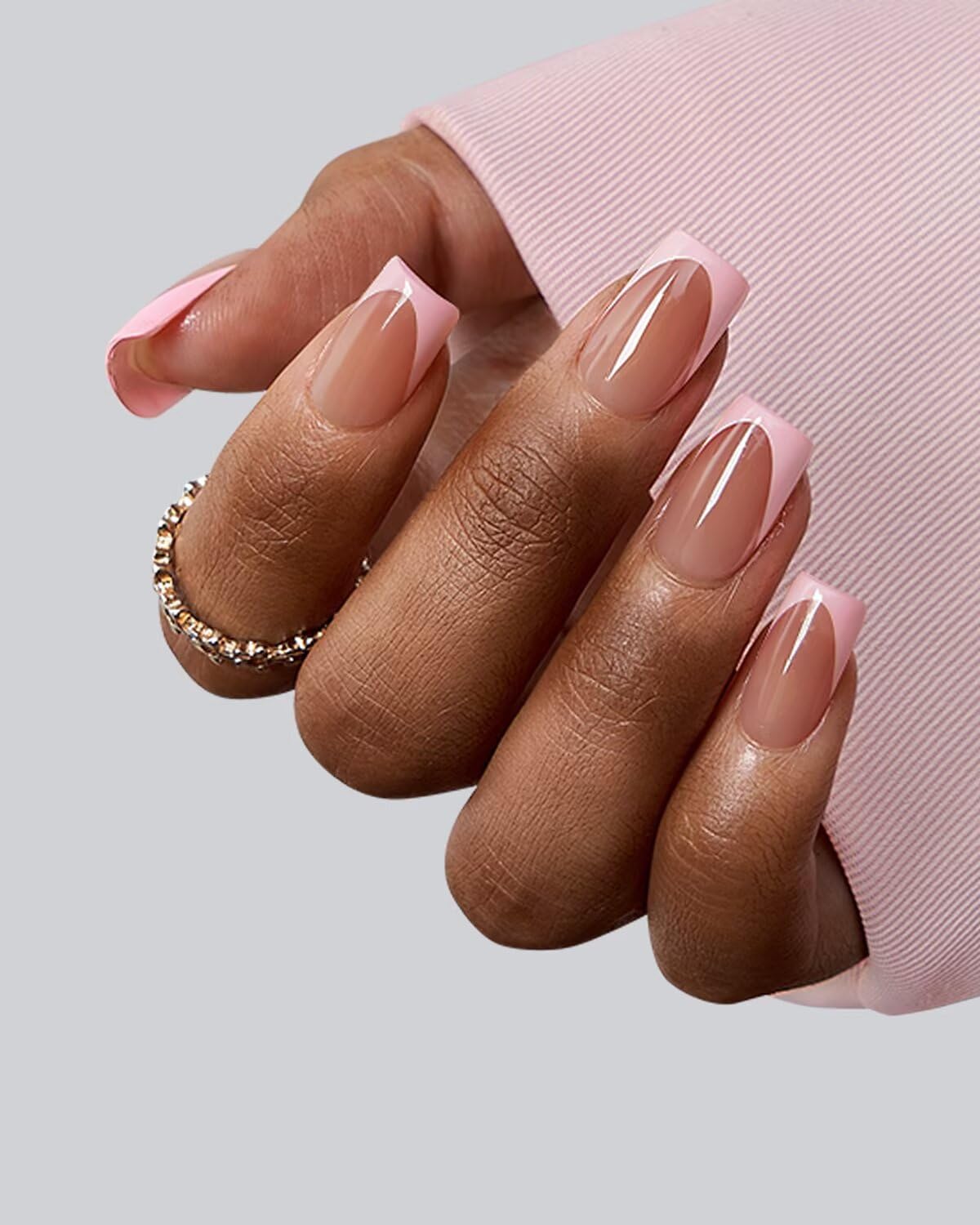 BTArtboxnails XCOATTIPS Press On Nails Short - 5 Pink Shades & 160PCS Square French Tip Nails, Soak Off Soft Gel Nail Tips Salon Quality Gel Nail Extensions in 16 Sizes