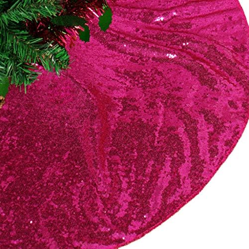 AMZLOKAE Pink Sequin Tree Skirt 36 Inch - Hot Pink Christmas and Halloween Tree Skirt, Glitter Xmas Tree Cover, Holiday Decorations, Sparkle