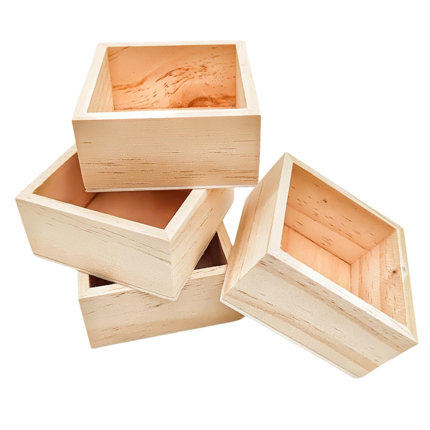 Anktily 4 Pack Unfinished Wooden Craft Storage Organiser Boxes, 3 x 3 x 1.6 inch Small Square Wood Box, Rustic Natural Wood Container Box for Home Venue Decor
