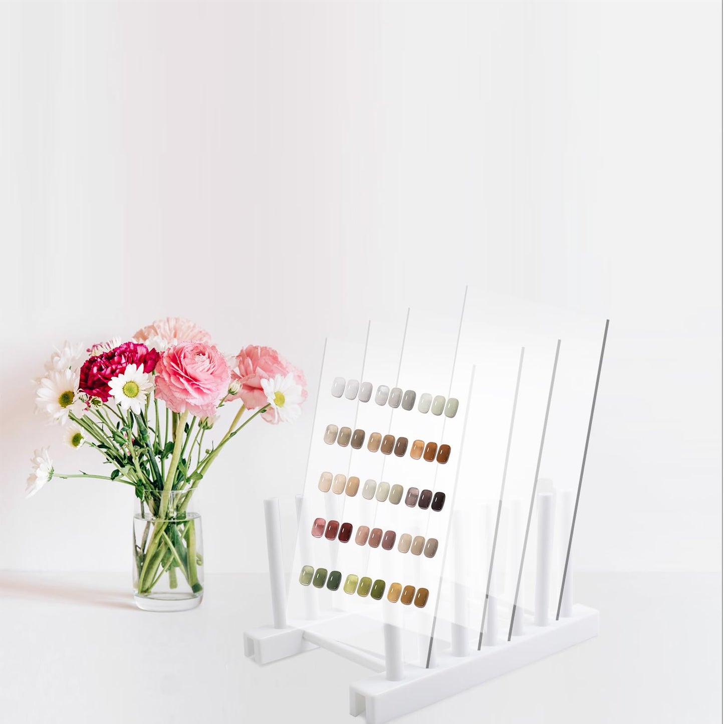 4-Piece Transparent Nail Art Display Set with Plastic Holder, Acrylic False Nail Tips Sample Display, Practice Board with Double-Sided Tape