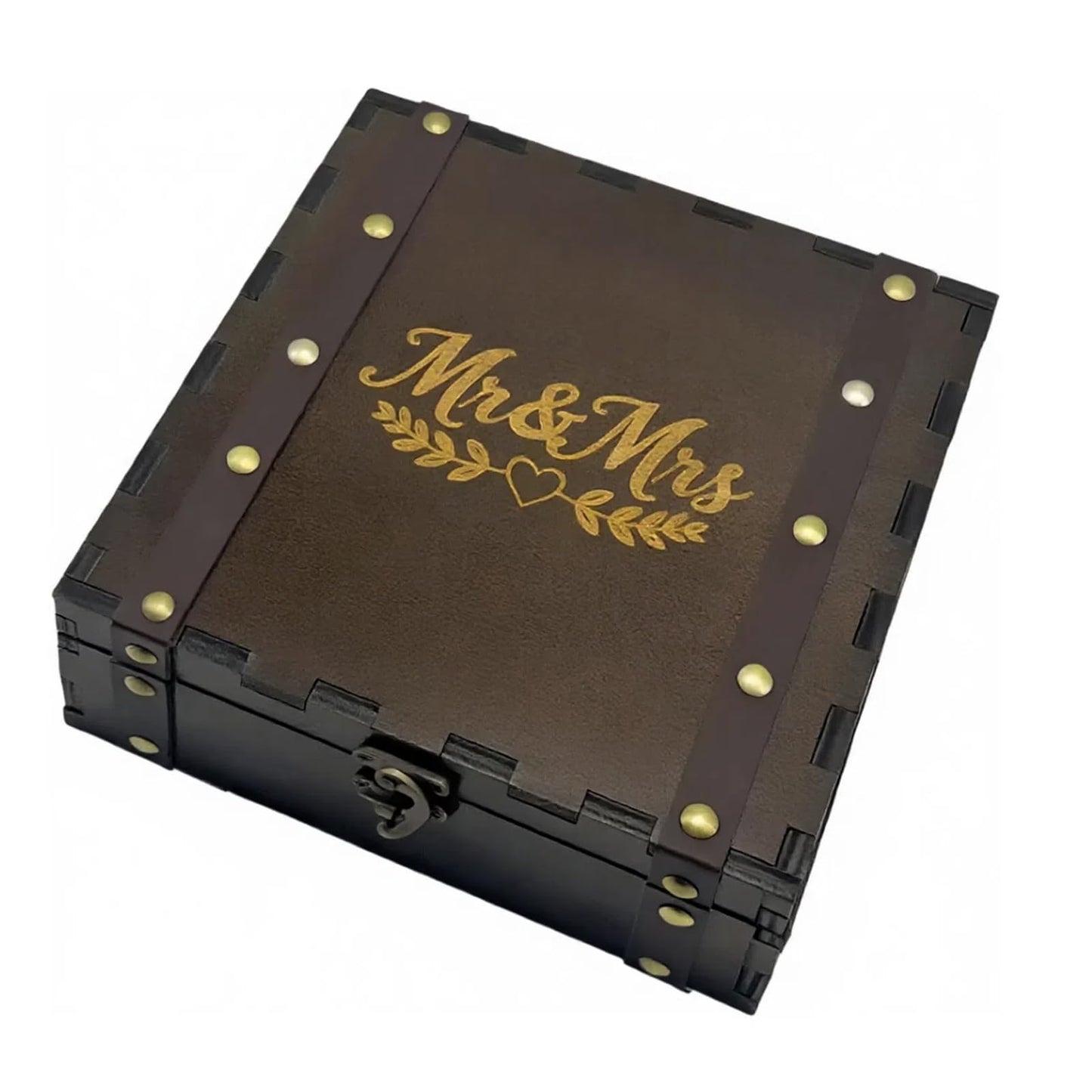 Flasunire Vintage Mr & Mrs Wedding Memory Box with Heart Design - Romantic Engraved I Have Found The One Wooden Keepsake Chest, Bridal Shower Gift for Couples 7.8x7.8x2.9 inch