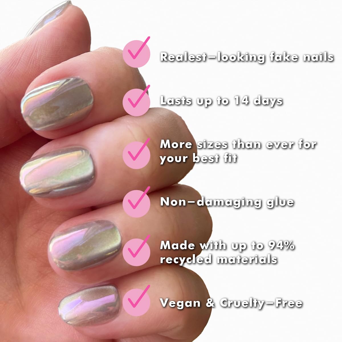 Olive & June Instant Mani Press-On Nails (Glue) | 42 Fake Nails, 21 Sizes | Non-Toxic, Long-Lasting Recycled Materials | Spring Flowers & Patterns | Extra Short, Round | Sheer Lavender Shimmer