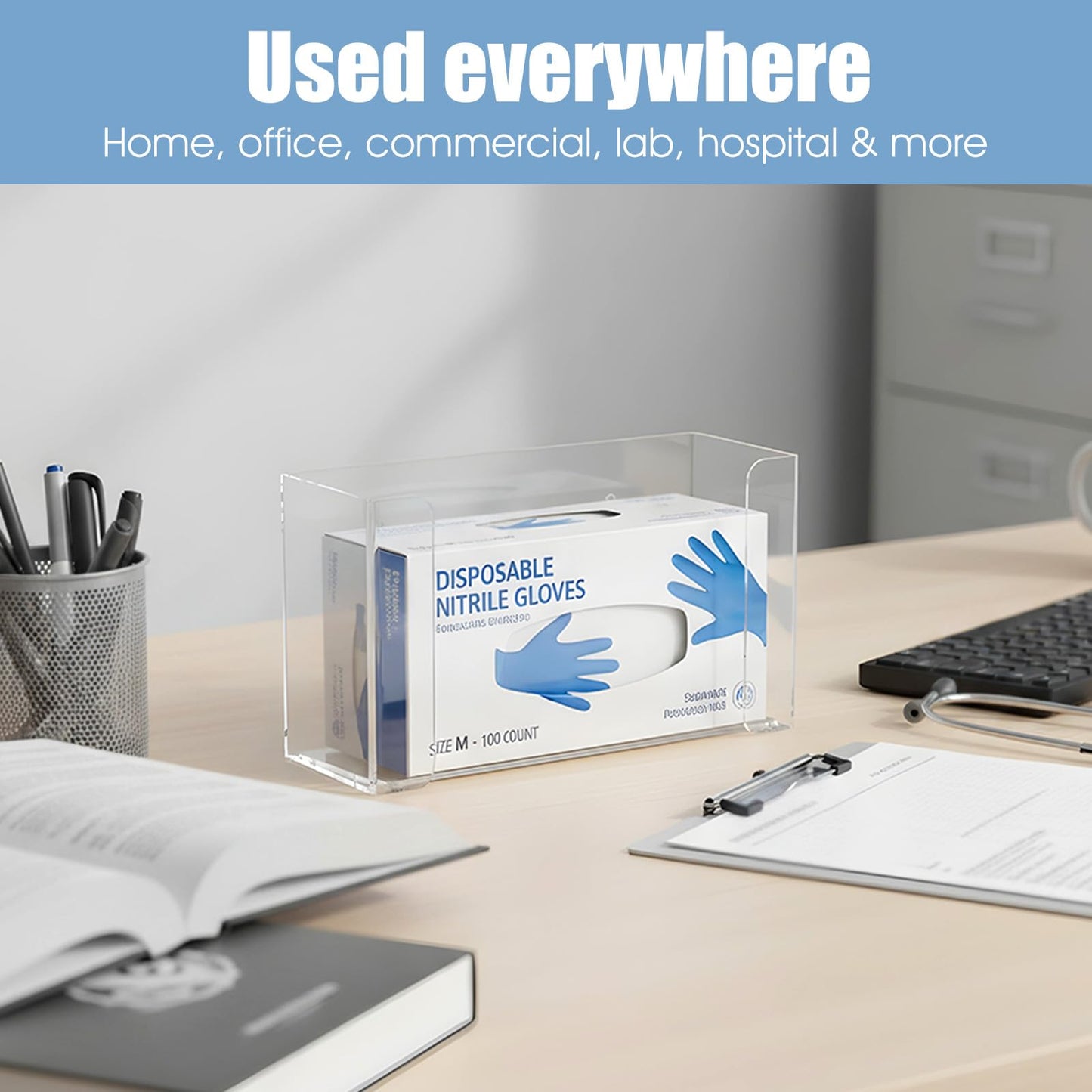 2 Pack Clear Acrylic Glove Box Holder Dispenser Wall Mount, Glove Box Organizer for Disposable Gloves Boxes, Includes Hardware, for Kitchen, Lab, Garages, Office