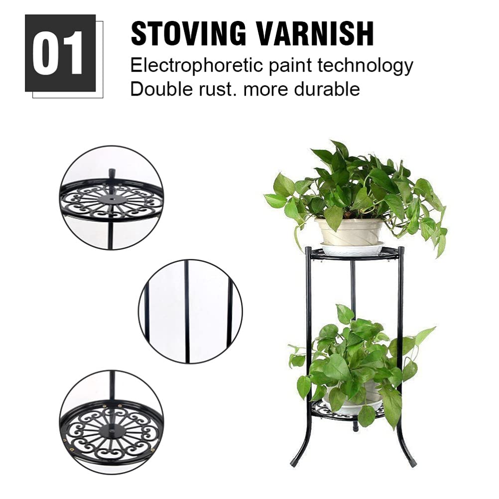 GOWENIC Heavy Duty Potted Plant Stand, Double Layer Metal Flower Pot Rack for Indoor Outdoor, Plant Rack for Patio Balcony
