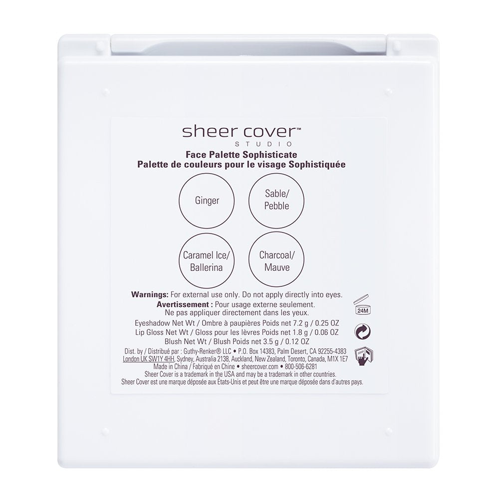 Sheer Cover – Sophisticate Look Face Palette For Eyes, Lips, and Cheeks – with Brush