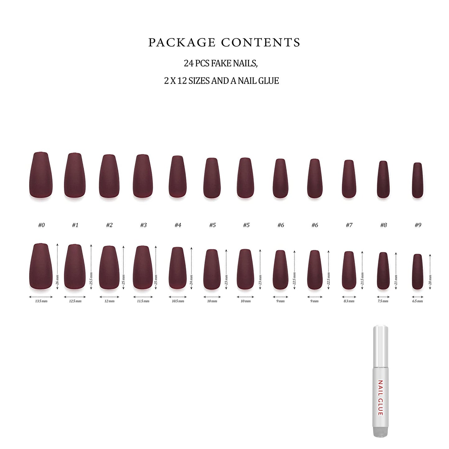 Hypnaughty Press On Nails - Rhinestone Noir & Maroon Xtreme, Trendy & Salon Quality Reusable Nails With Kit