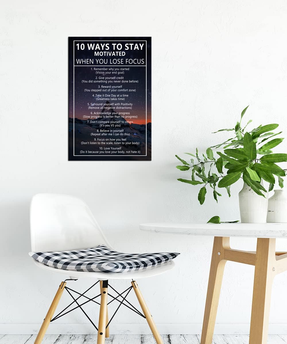 10 Ways to Stay Motivated When You Lose Focus Inspirational Canvas Painting Wall Art Motivational Wall Art Poster Motivational Framed Artwork Prints Picture for Living Room Office [12''Wx 18''H]