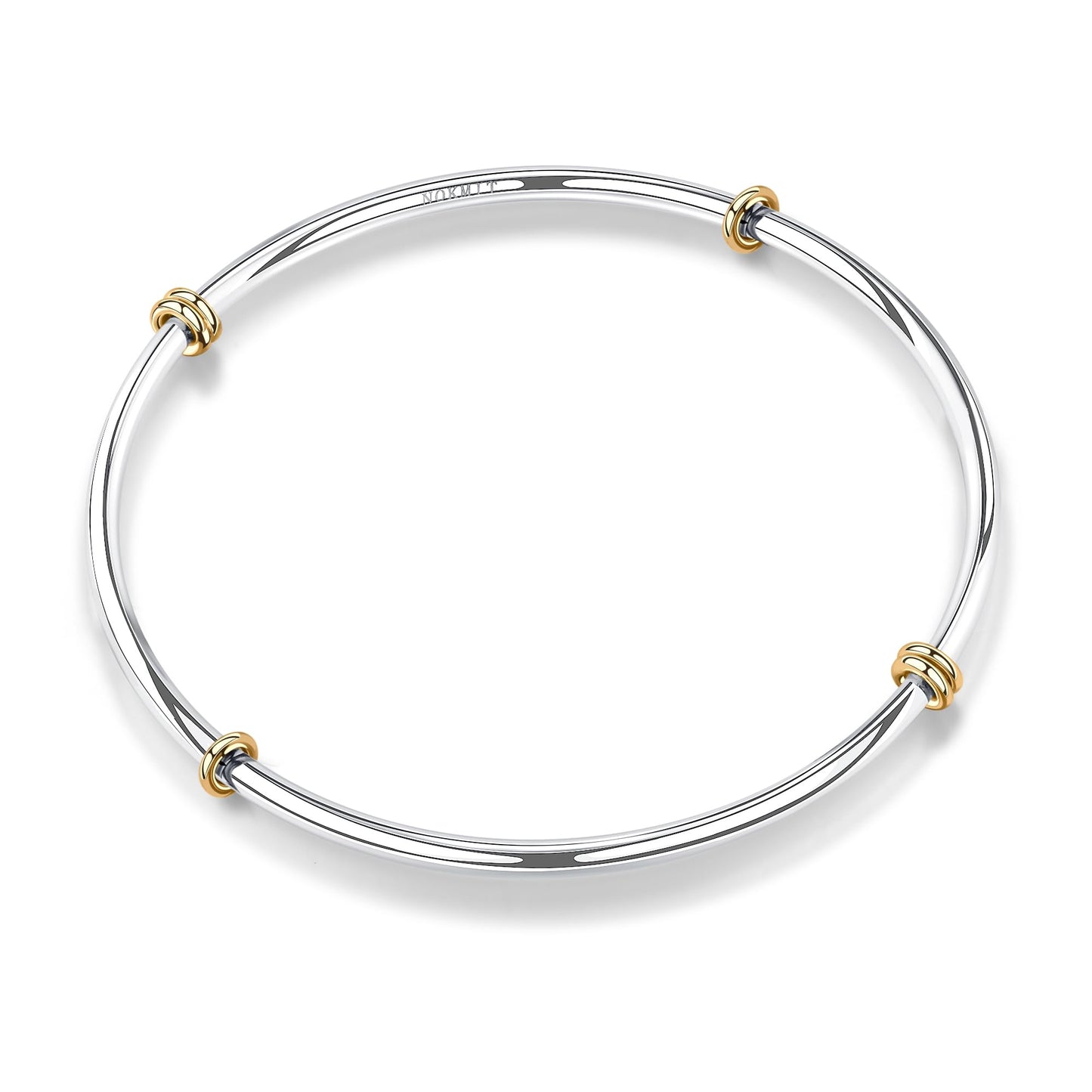 NOKMIT Two-Tone Stackable Bangle for Women High Polished Thin Interlocking Stainless Steel Bracelets Classic Plain Non-Tarnish Gold&Silver Mixed Metal 1PC/3PCS (1pc, 7.5inch)