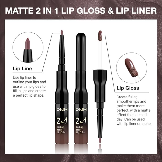 evpct 1Pcs Dark Deep Brown Chocolate Matte Lip Liner and Liquid Lipstick Stain Makeup Set for women, Long Lasting Smudge Proof Lipstick labiales matte mate larga duracion listip 24 hours originales,06