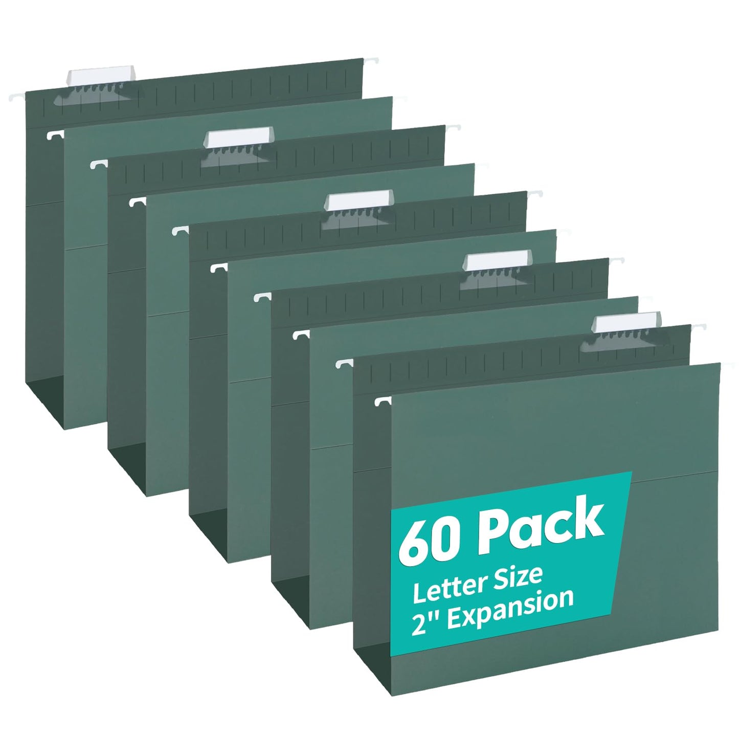 HERKKA Extra Capacity Hanging File Folders, 60 Pack Reinforced Letter Size Hanging Folders with Heavy Duty 2 Inch Expansion, Designed for Bulky Files, Medical Charts, Green
