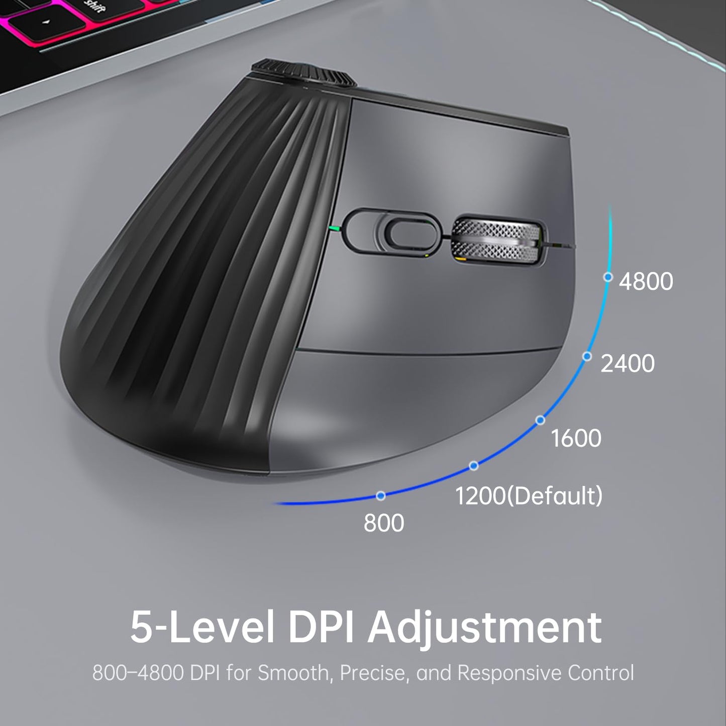 NYIEFADA Ergonomic Vertical Mouse Wireless, Rechargeable Bluetooth Ultra-Fast Scrolling 4800 DPI Ergo Mouse, 2.4G Quiet Clicks 6 Buttons RGB Optical Mice, 3 Multi-Device Connectivity for Mac, Laptop