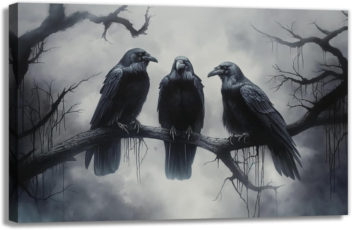 OAAPITI Halloween Wall Art Black Raven Art Poster Night Forest Landscape Pictures Print Scary Weird Black Crow Living Room Home Bedroom Decor(Artwork-5,24"x36")