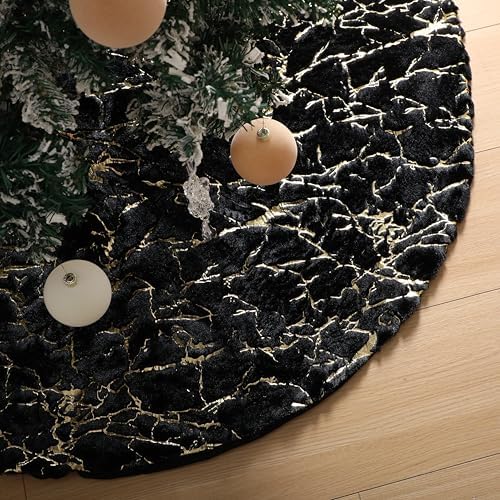 Arrowbash 48 Inch Christmas Tree Skirt Decor, Gold Marble Pattern, Black