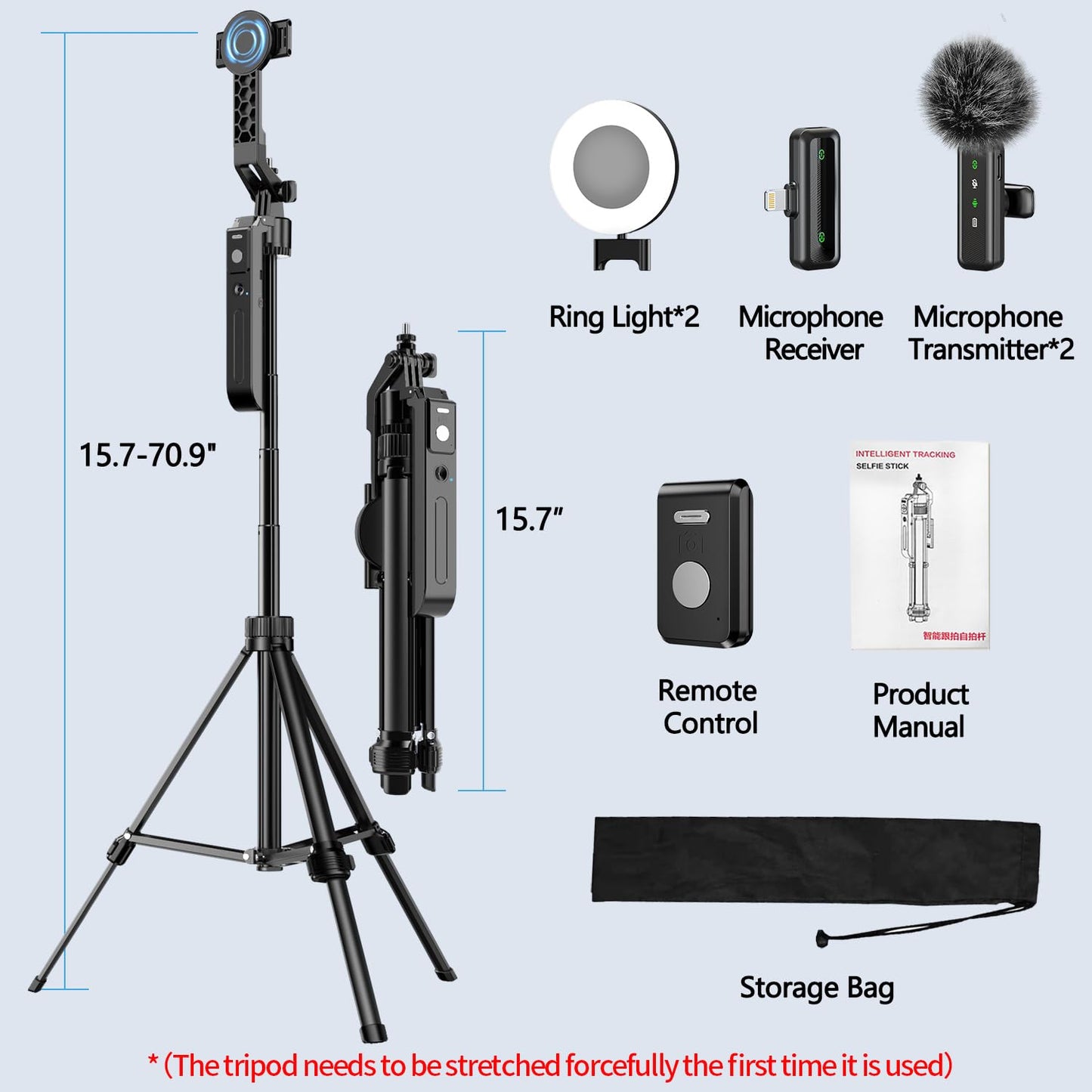 yAyusi Magnetic Vlogging Kit for iPhone/Android, 70.9" Auto Face Tracking Tripod for iPhone with Light, Microphone/Remote Control, Content Creator Essentials Starter Kit for TikTok and YouTube