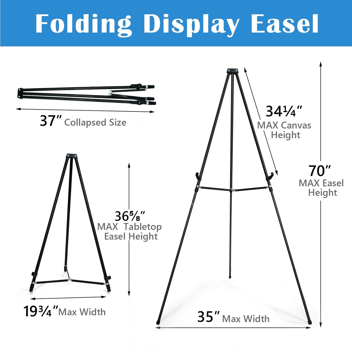 Falling in Art 70" Adjustable Aluminum Display Easel Stand, Versatile Tripod Easel for Artistic Presentations Stand, Lightweight and Sturdy for Art Shows, Exhibitions, and Studios, Holds 20 lbs