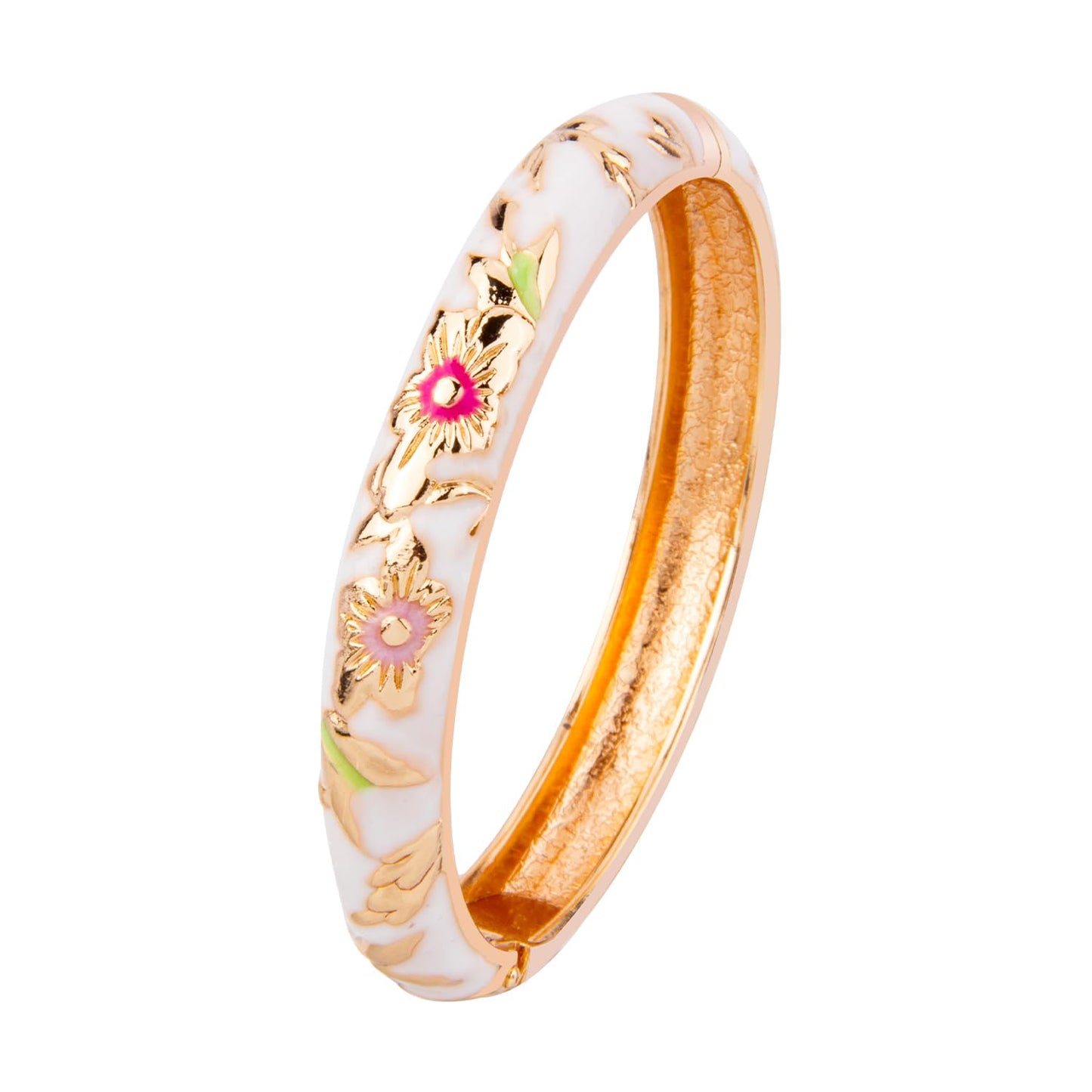 UJOY Flowers Bracelet Multi-Colors Cloisonne Wedding Jewelry Gift Women Enameled Bangles Opening Hinged 55A103 White