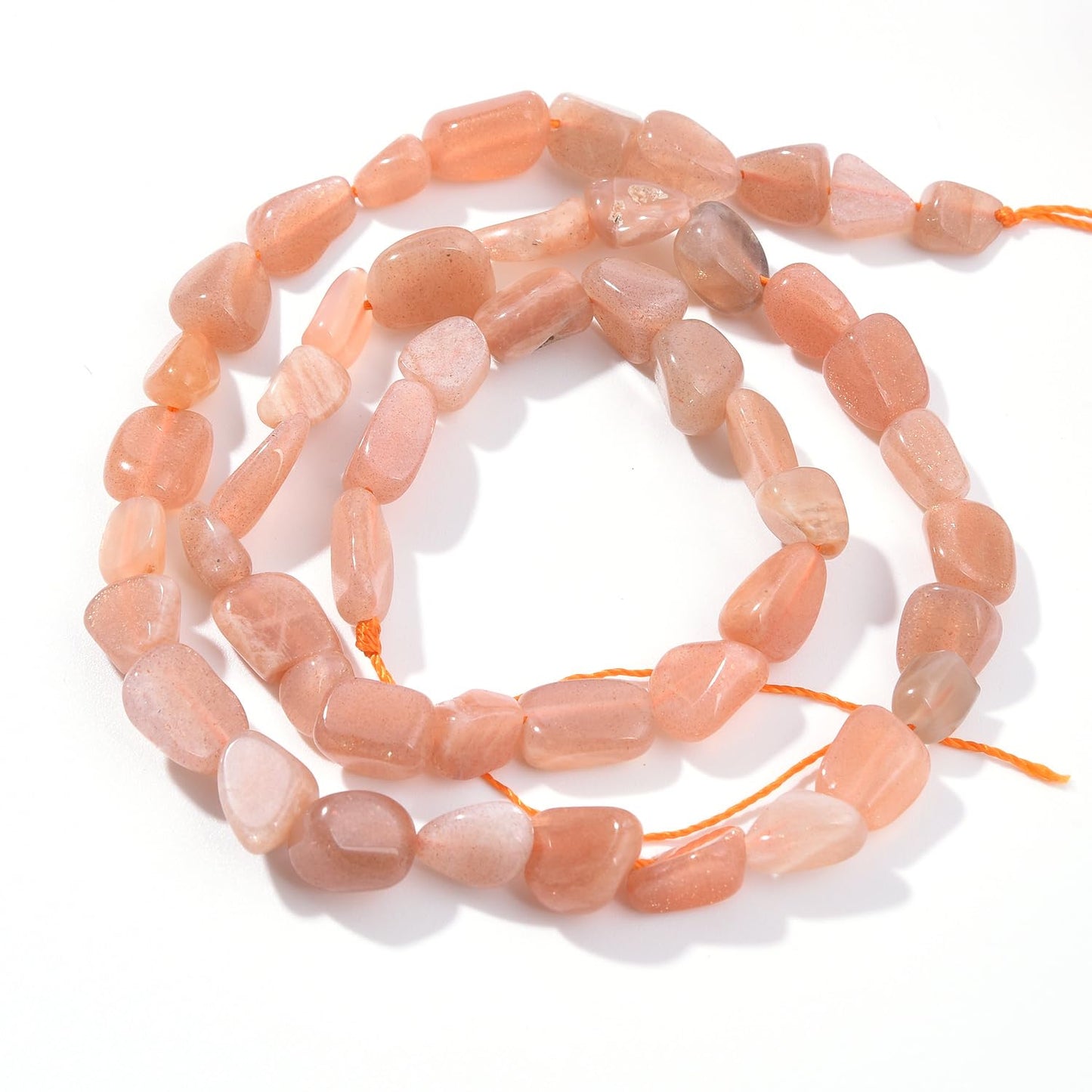 jodaying 6-8mm Natural Sunstone Nuggets Oval Free Tumbled Pebble Semi Precious Gemstone Loose Stone Beads Approx 15.5 inch for DIY Jewelry Making