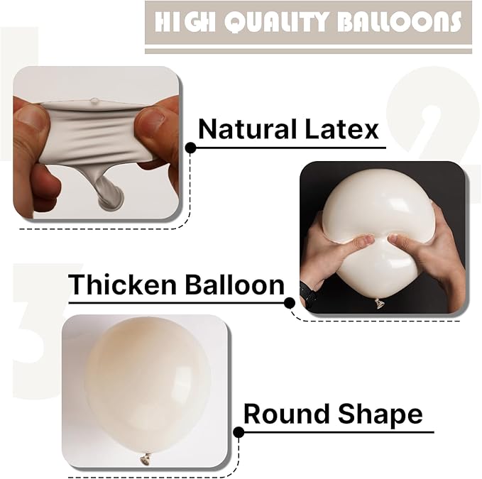PartyWoo White Sand Balloons, 85 pcs Boho White Balloons Different Sizes Pack of 18 Inch 12 Inch 10 Inch 5 Inch Sand White Balloons for Balloon Garland Balloon Arch as Party Decorations, White-F12