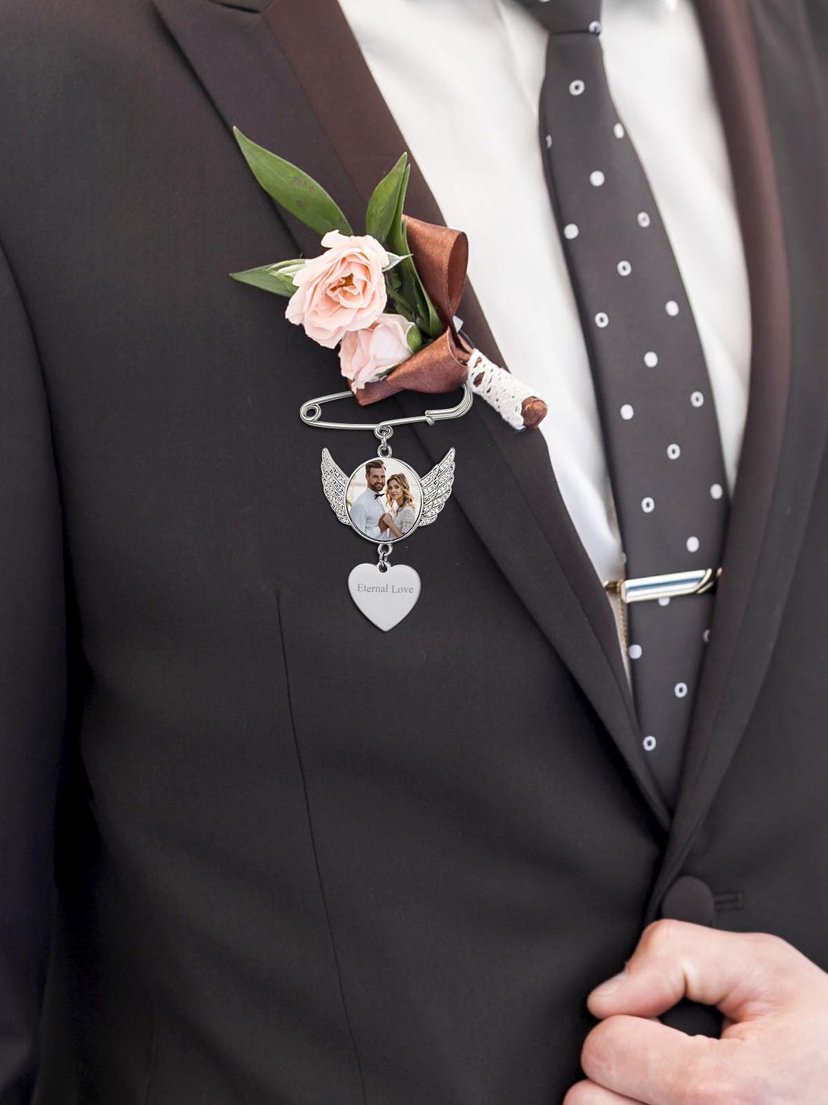 Custom4U Wedding Flower Charms Photo Customize Heart Shaped with CZs for Graduation Funeral