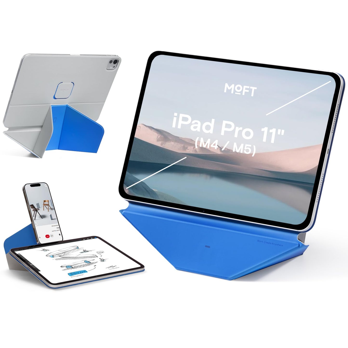 MOFT Dynamic Folio Tablet Stand for Desk Compatible with iPad Pro 11- inch (M5 2025 / M4 2024), Slim Magnetic Tablet Holder Case with 20+ Viewing Angles, Cement x Sapphire