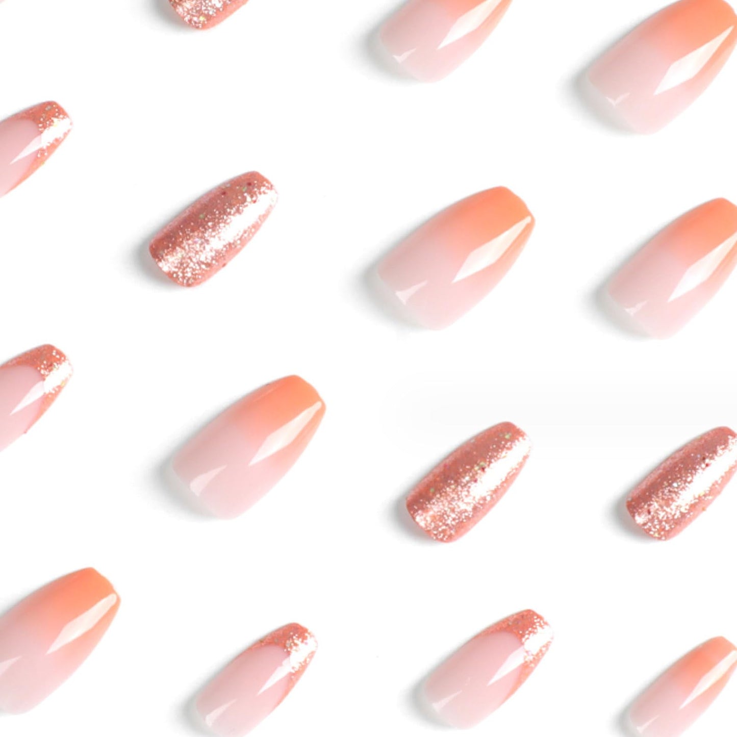 DANMANR Press on Nails Sequins False Nails Art Full Cover Acrylic Coffin Orange Medium Fake Nails for Women and Girls 24PCS