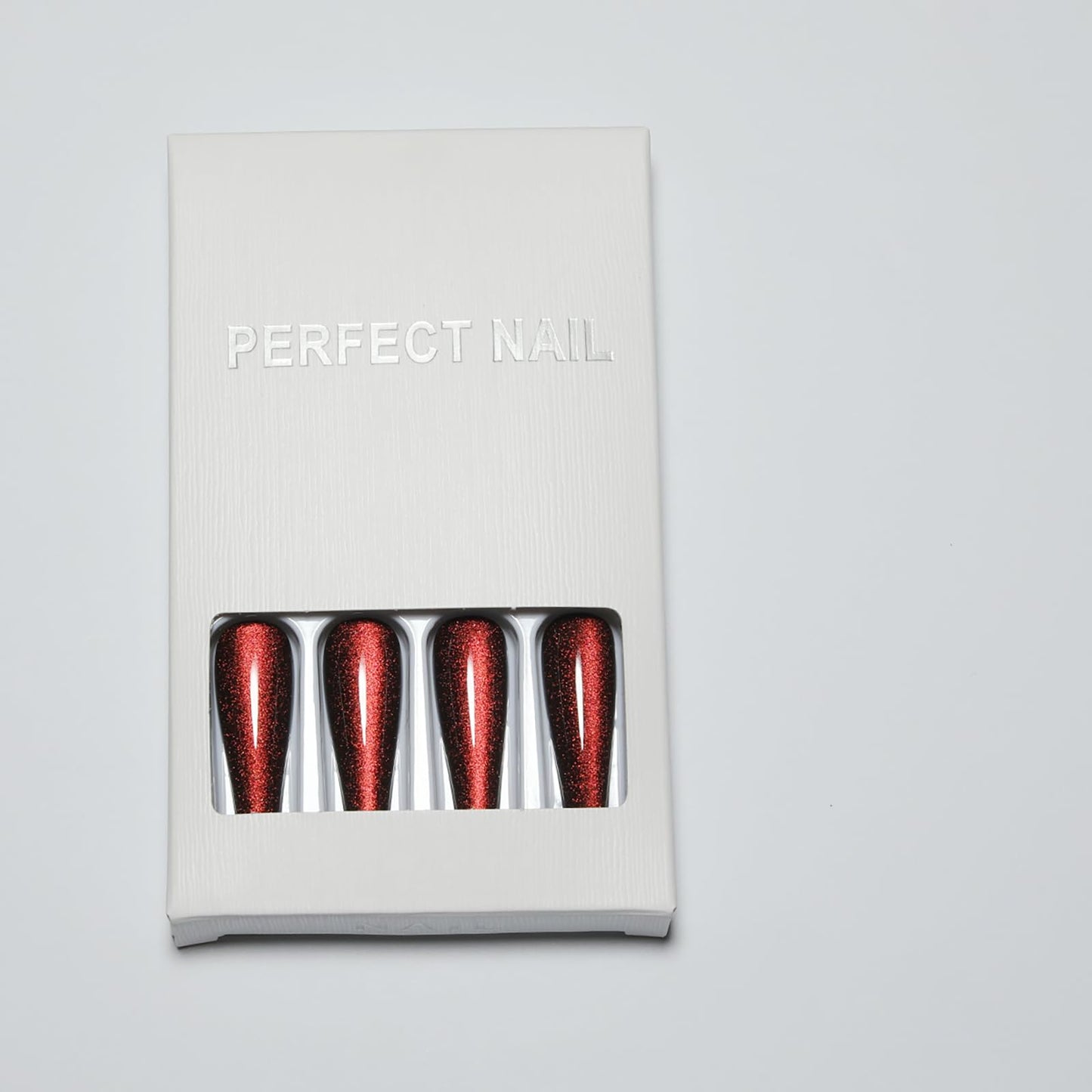 Handmade Press on Nails - Dark Red Fake Nails | Velvet Effect Design Acrylic Nails | Glossy,Glitter,Gradient Color,Reusable Long Nails | 12 Sizes - 24 Nail Kit with Jelly Glue