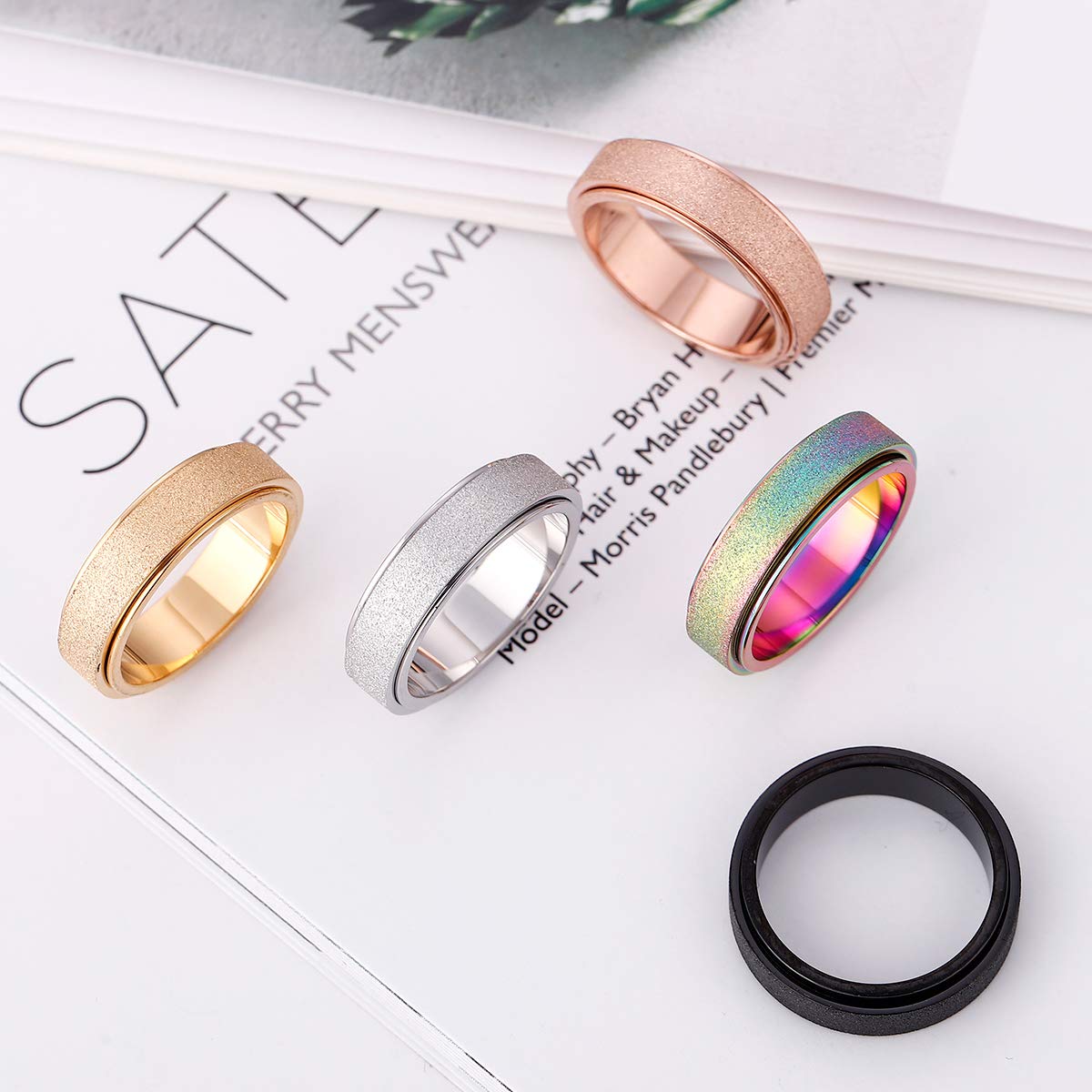 OreilleStar Anxiety Ring, Titanium Stainless Steel Fidget Spinner for Women and Men Rainbow Size 7 (Rainbow-Width 6mm, 7)