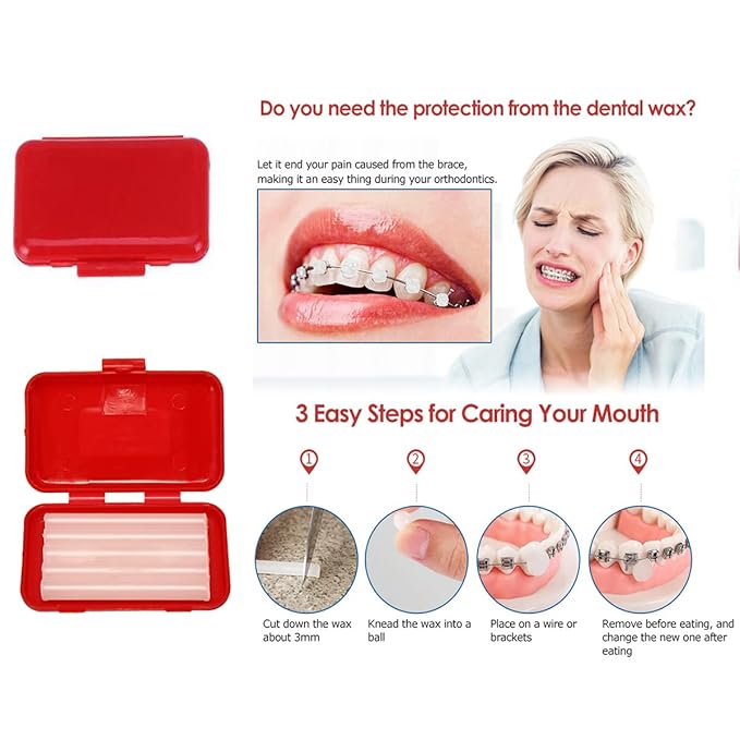 Braces Cleaning Kit for Teeth, Portable Orthodontic Toothbrush Kit Oral Care Dental Travel Kit - Interdental Brush Dental Wax Dental Floss Toothbrush Box (Red)