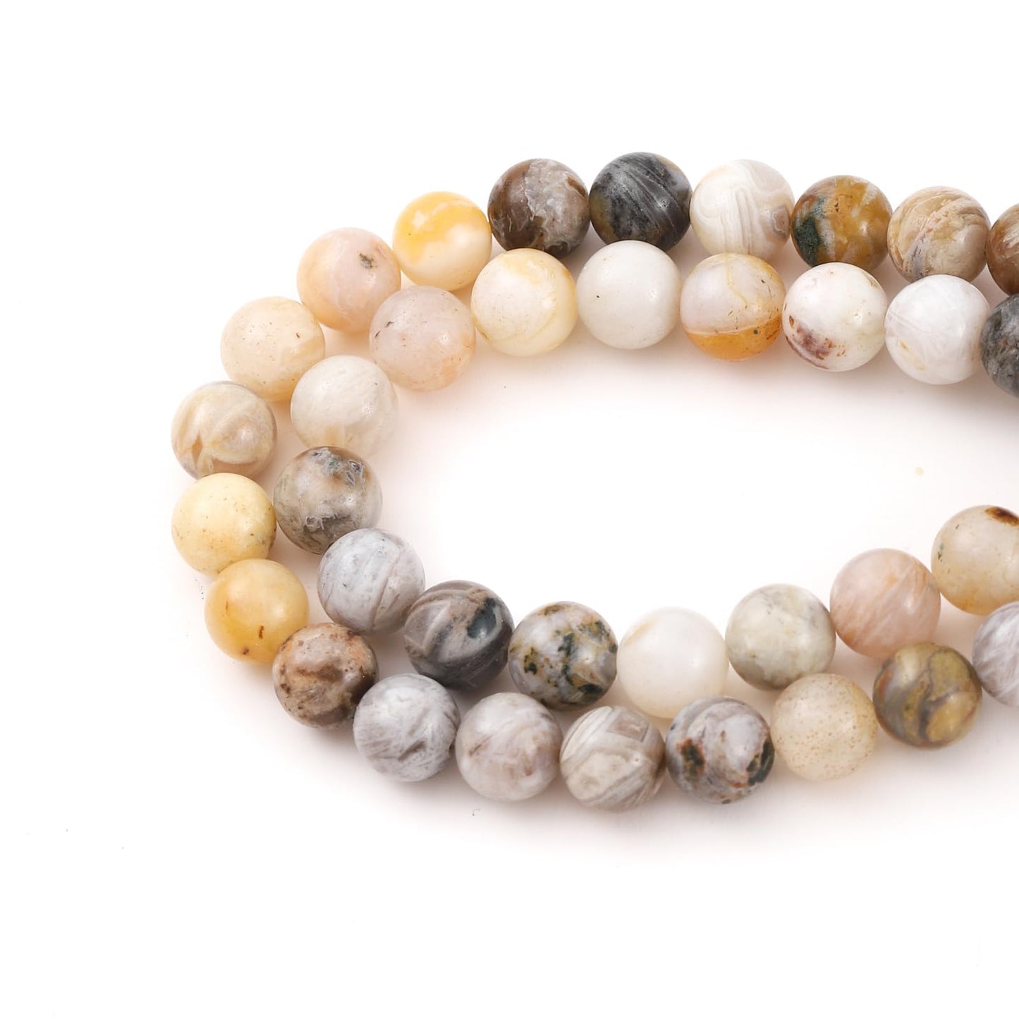 10mm 38pcs DIY Natural Bamboo Leaf Agate Stone Beads Round Healing Crystal Gemstone Loose Beads for Jewelry Making Handmade Bracelet Necklace