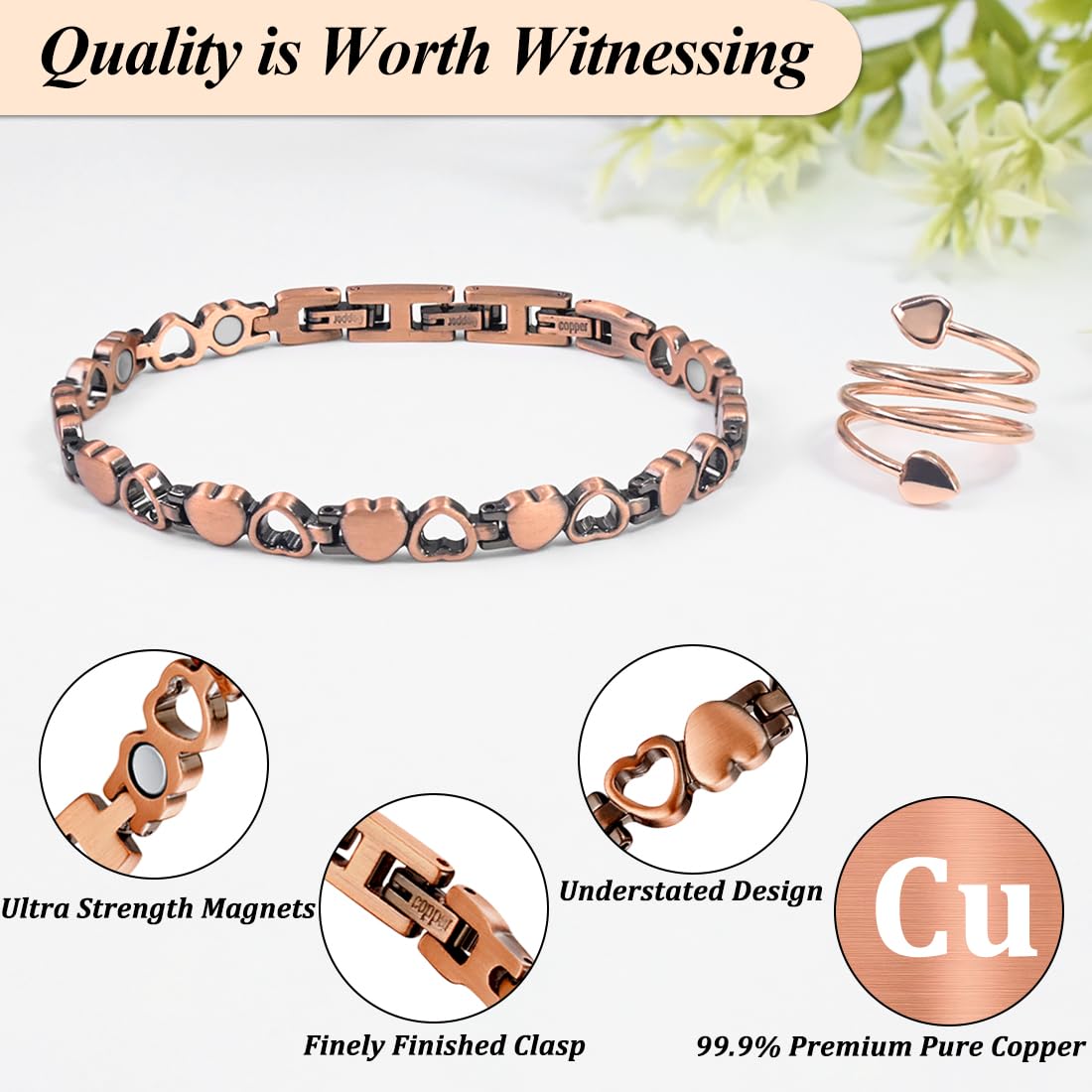 Vicmag Copper Bracelet for Women Ultra Strength Magnetic Bracelets with Effective Magnets 99.9% Pure Copper Jewelry Present with Adjustment Tool