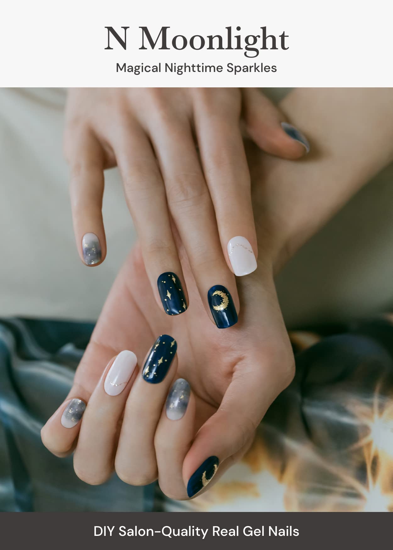 ohora Semi Cured Gel Nail Strips (N Moonlight) - Dark, Patterned, Works with Any UV/LED Lamps, Salon-Quality, Long Lasting, Easy to Apply & Remove - Includes 2 Prep Pads, Nail File & Wooden Stick
