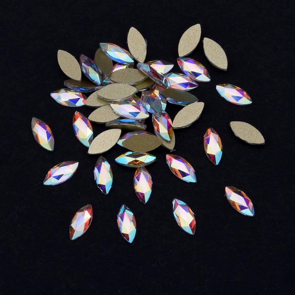 Tisslan 100pcs Crystal Ab Flatback Marquise Rhinestones 3D Nail Art Decoration 3 Designs Mix Sparkling Accessories