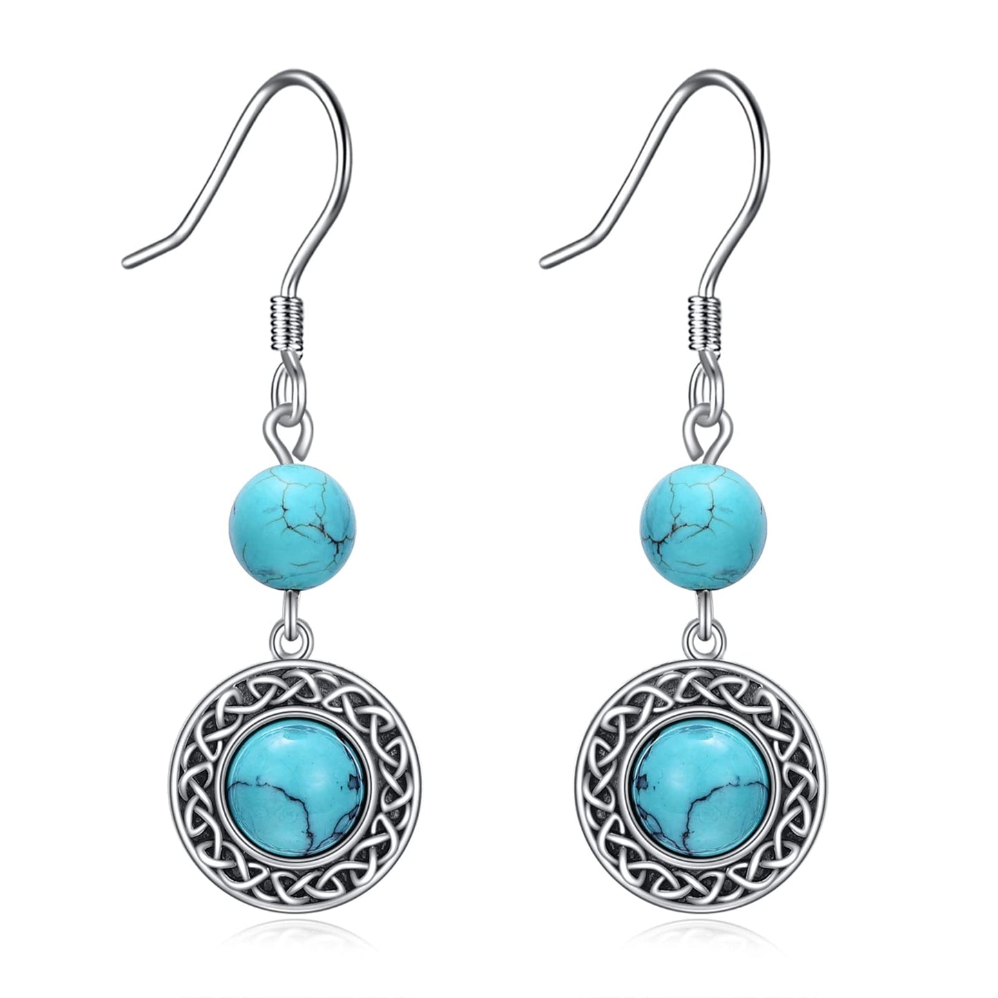 POPLYKE Celtic Turquoise Earrings for Women 925 Sterling Silver Celtic Earrings Vintage Turquoise Jewelry Turquoise Dangle Earrings